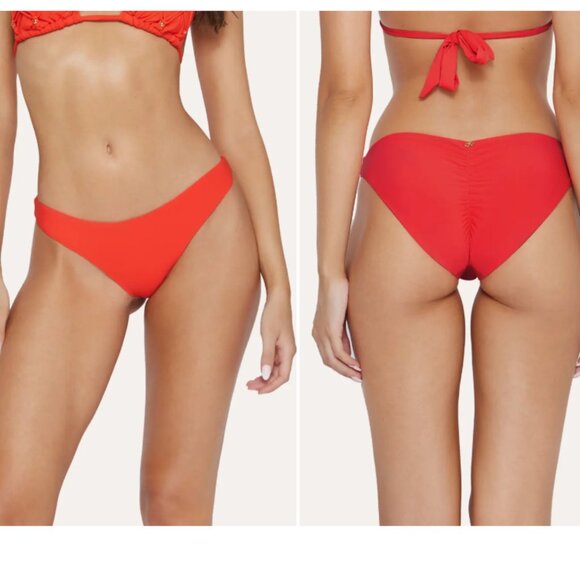 NWT PQ Swim Ava Basic Ruched Teeny Bottoms in Red - M - Picture 1 of 7